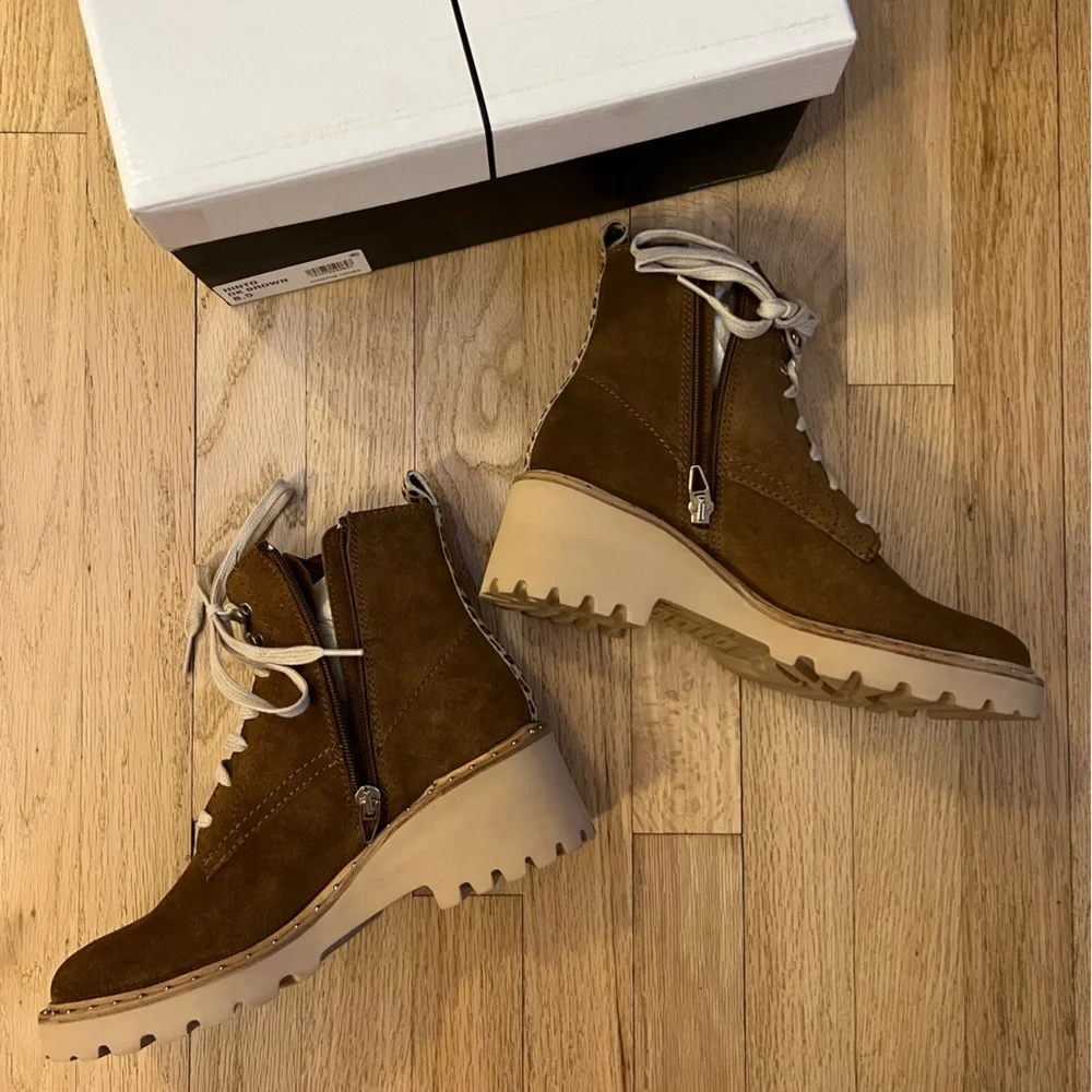 Dolce Vita‎ Womens Brown Hinto Lace Up Ankle Boots Suede 8.5 New in Box